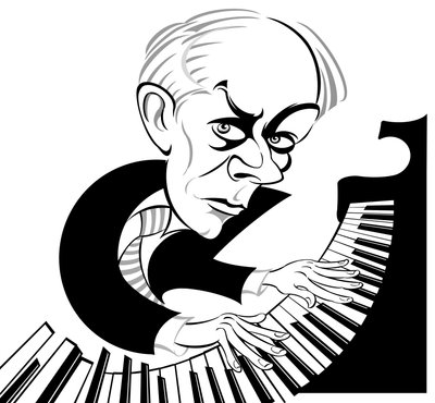 Bela Bartok, Hungarian composer and pianist; caricature by Neale Osborne